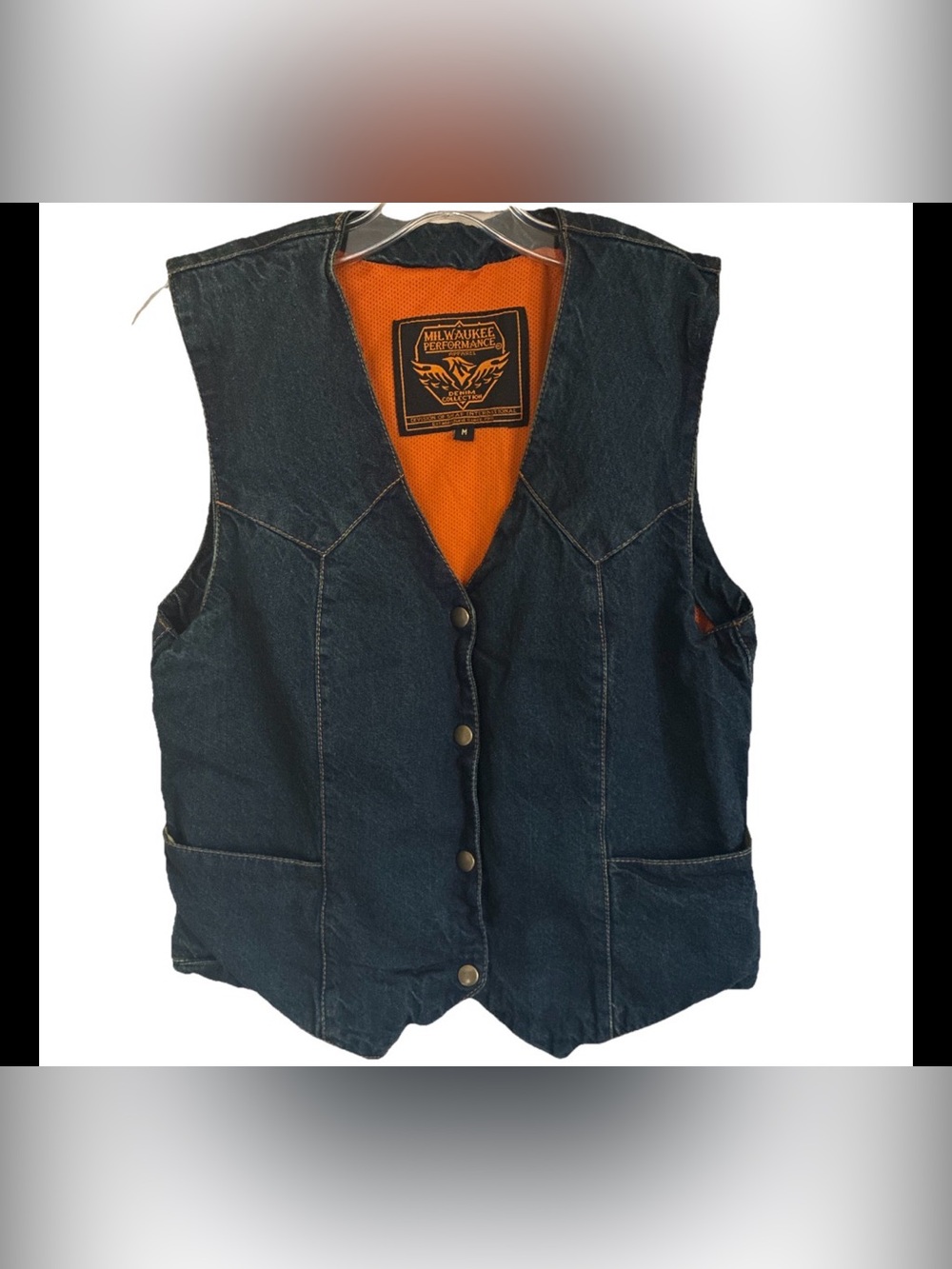 Milwaukee Performance-Women's Motorcycle Blue Snap Front Denim Western Vest SzM